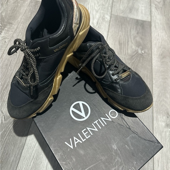 Valentino Shoes - Valentino Black and Gold Athletic Shoes with Chunky Design
